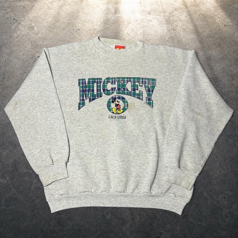 Vintage Disney Mickey Mouse California Sweatshirt Gray Skater Baggy Size Large